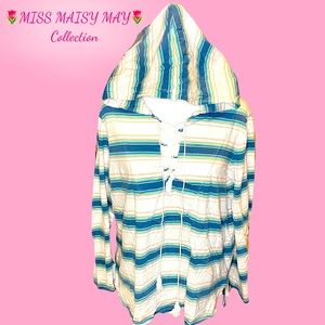 🏄‍♀️Ladies BAJA Beach Pullover, 💯% Cotton, LG, crisscross deep V, hoodie Surf